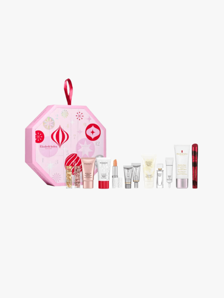 Elizabeth Arden 12 Days of Beauty Advent Calendar in multiple branded components on a light gray background