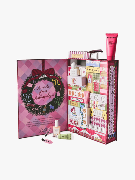 Anthropologie The 24 Days of Beauty Advent Calendar in multiple branded components on a light gray background