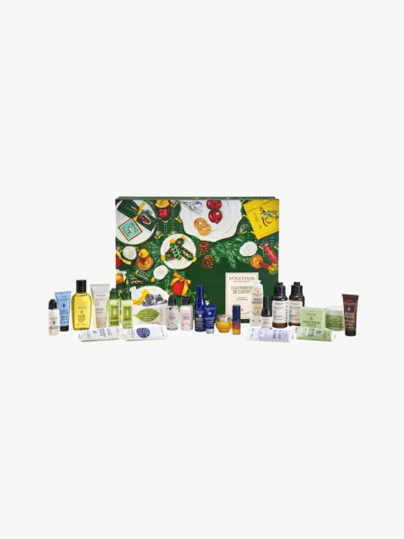 L'Occitane Prestige Advent Calendar in multiple branded components on a light gray background